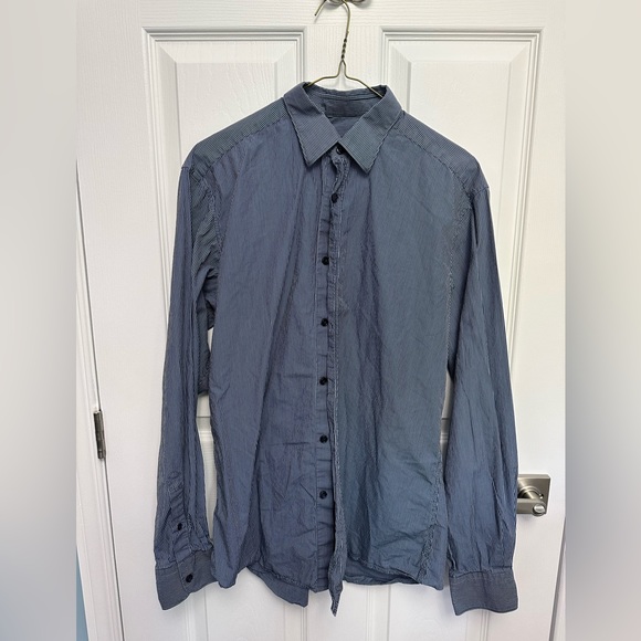 Zegna Mens 39 15.5 navy striped dress shirt - Picture 1 of 4